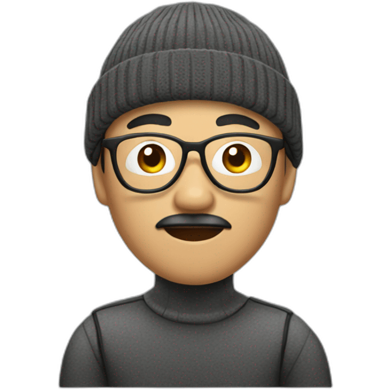 Asian man with beanie, glasses and mustache  emoji