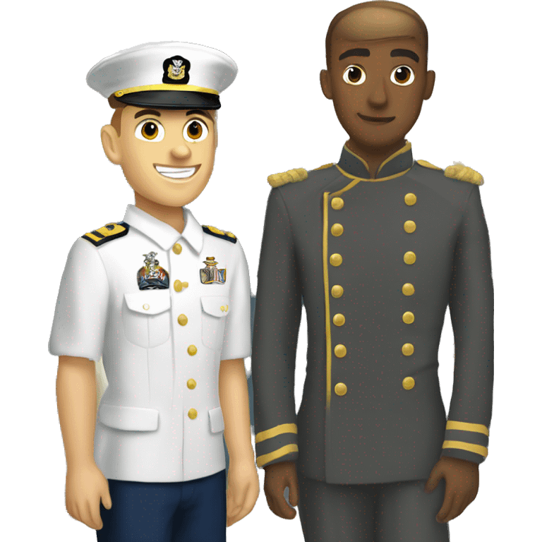 Navy midshipman standing on army cadet  emoji