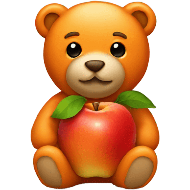 Small orange teddy bear wearing a bid with apple on  emoji