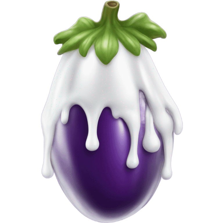 egg plant oozing milk from only the bottom of the eggplant emoji