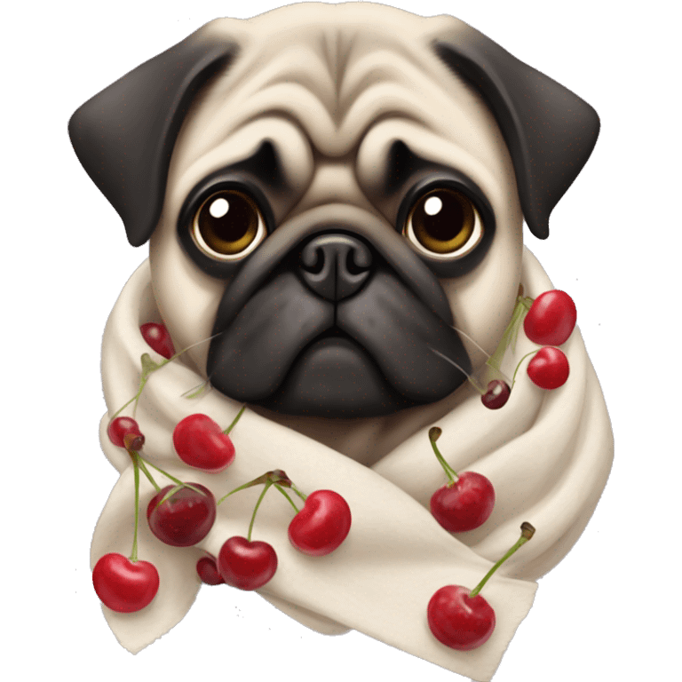 Pug with cherries on scarve emoji