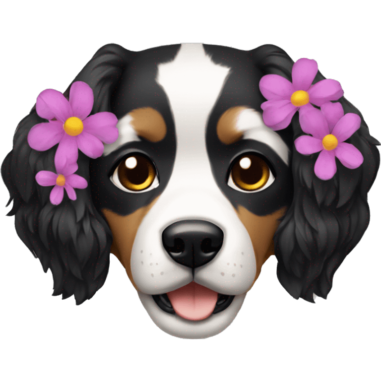 Perrita negra con flores emoji