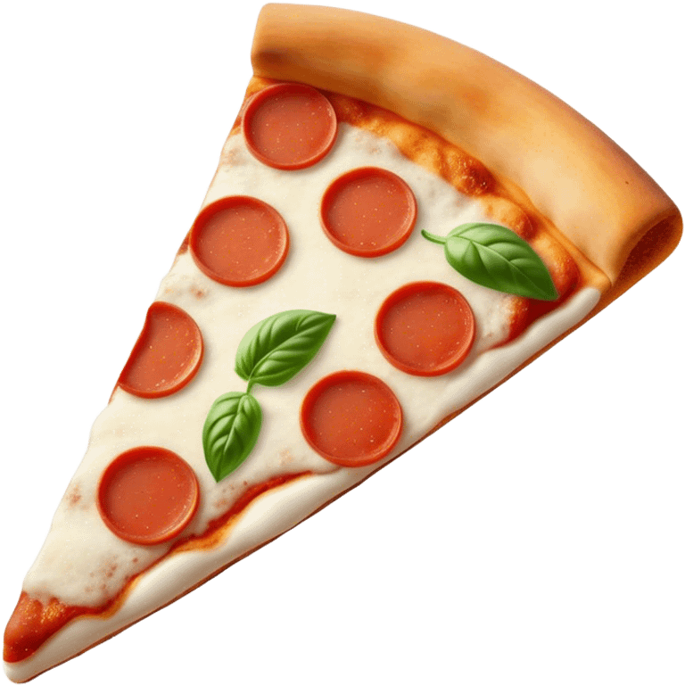 Pizza Napoletana Cinematic Realistic Pizza Napoletana Dish Emoji, depicted as a delicious slice of Neapolitan pizza with a thin, crispy crust, fresh tomato sauce, mozzarella, and basil, rendered with mouth-watering textures and vibrant, warm lighting. emoji