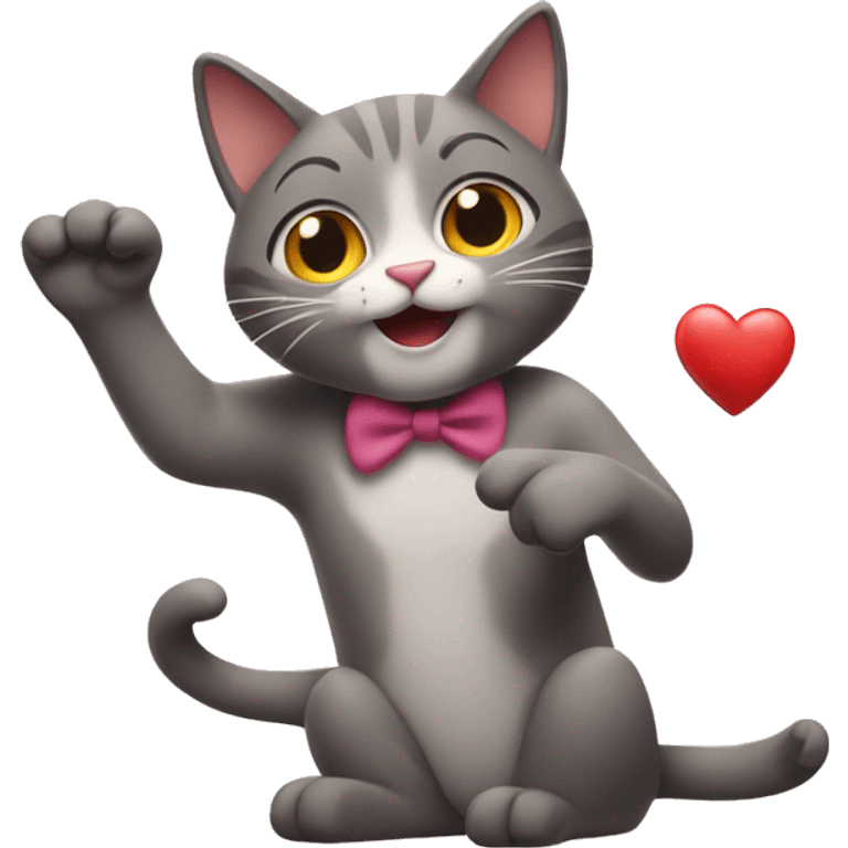 A cat with heart hands and is happy emoji