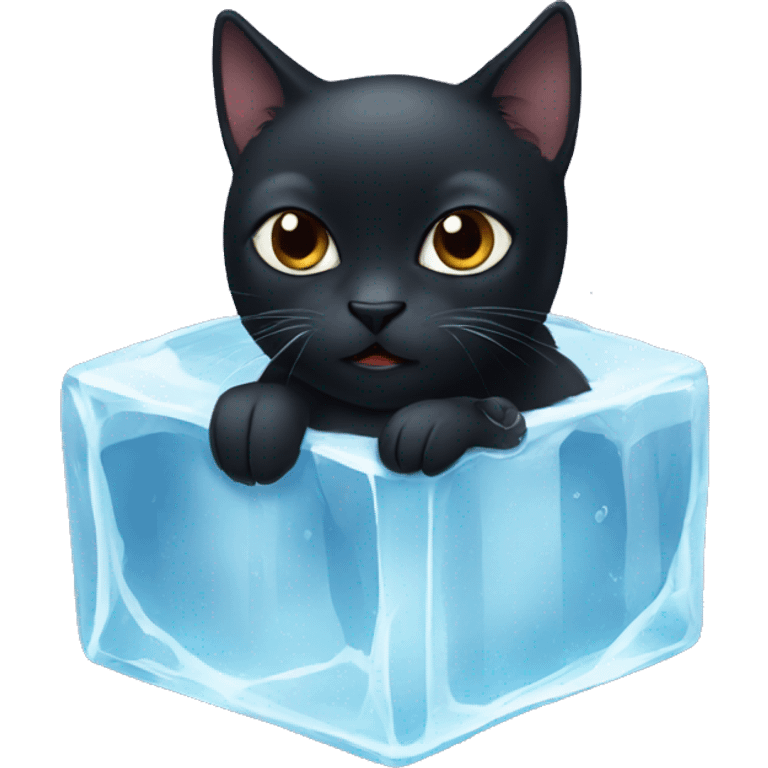 black cat in an ice cube emoji