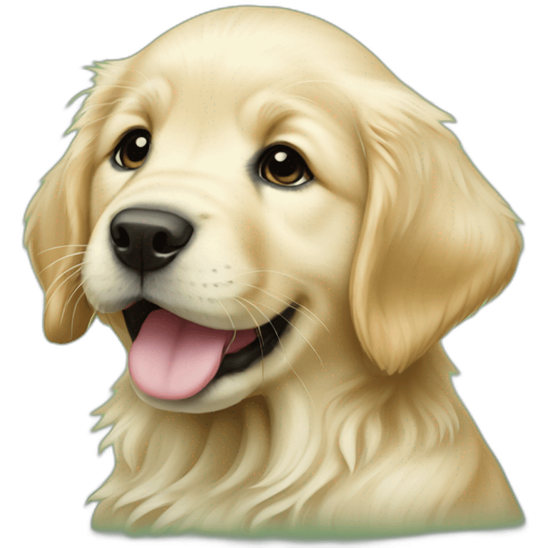 English cream Golden retriever puppy realistic green background emoji