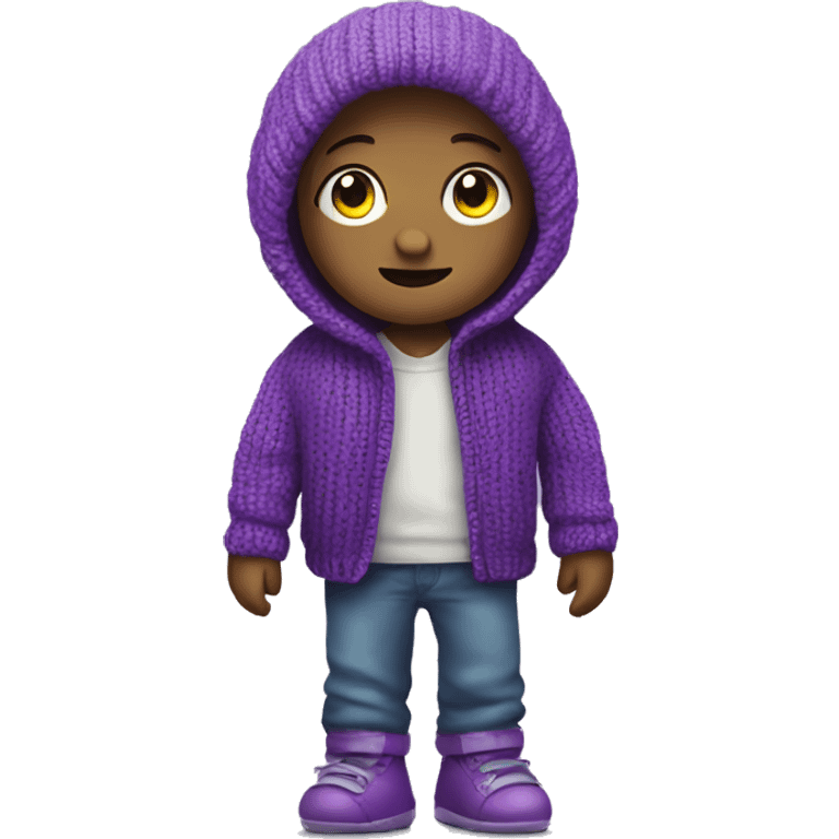 cute, cute robot-kid, in a knitted purple jacket.  emoji