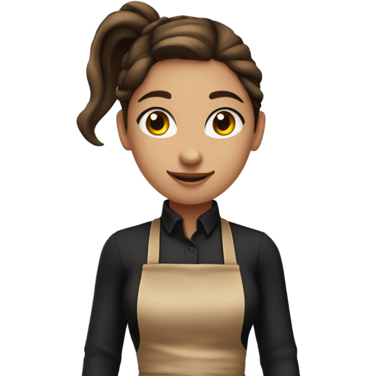 girl with brown hair tied in a ponytail, wearing black gloves, black clothes and an apron emoji