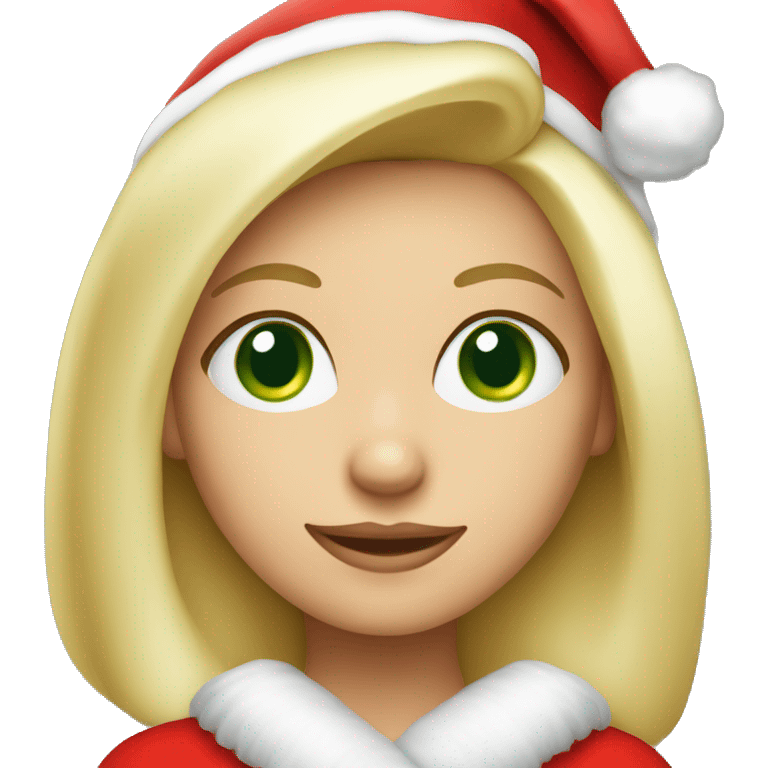 Beautiful blonde green eyed woman, wearing red santa hat emoji