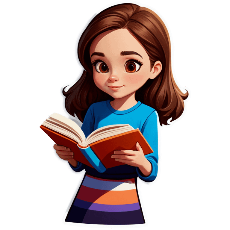 brown haired girl, light colored skin, reading a book. emoji