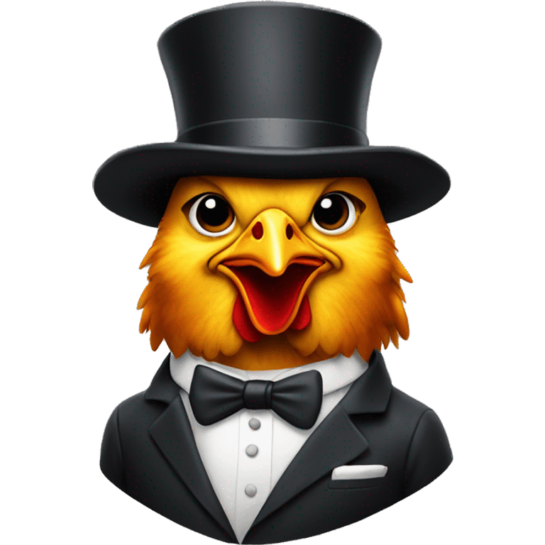 Chicken in a suit with a gun and a top hat emoji