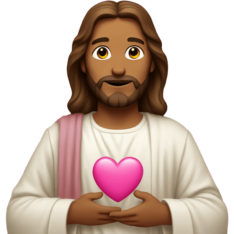 Jesus holding pink heart emoji