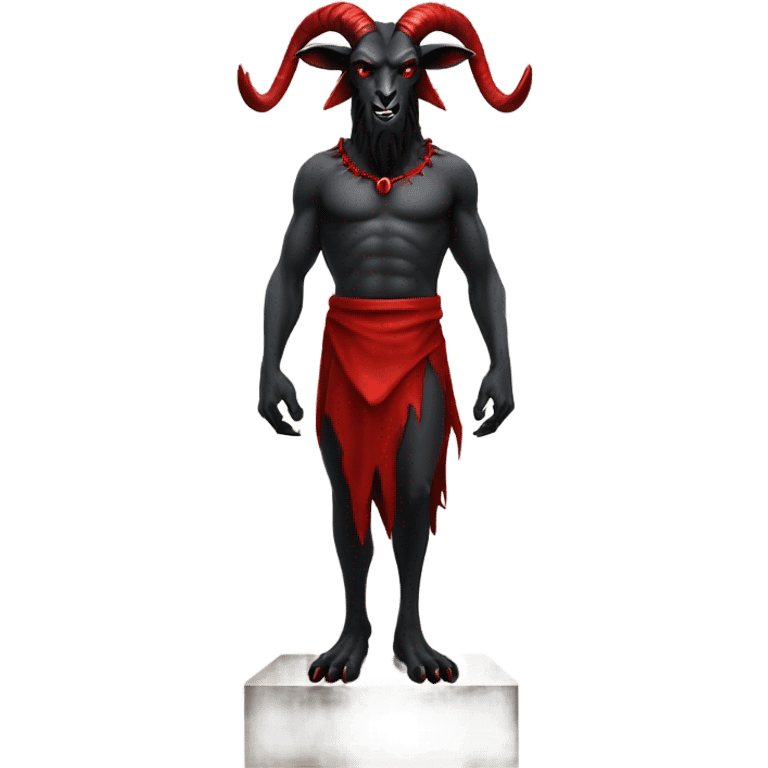 Evil Goatman male Devil sinister with red tipped horns standing with goat hind legs on pyramidal pillar  emoji