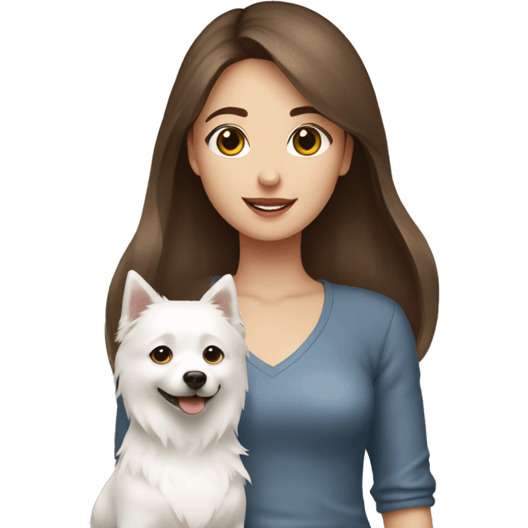 brown hair girl with Japanese spitz dog emoji