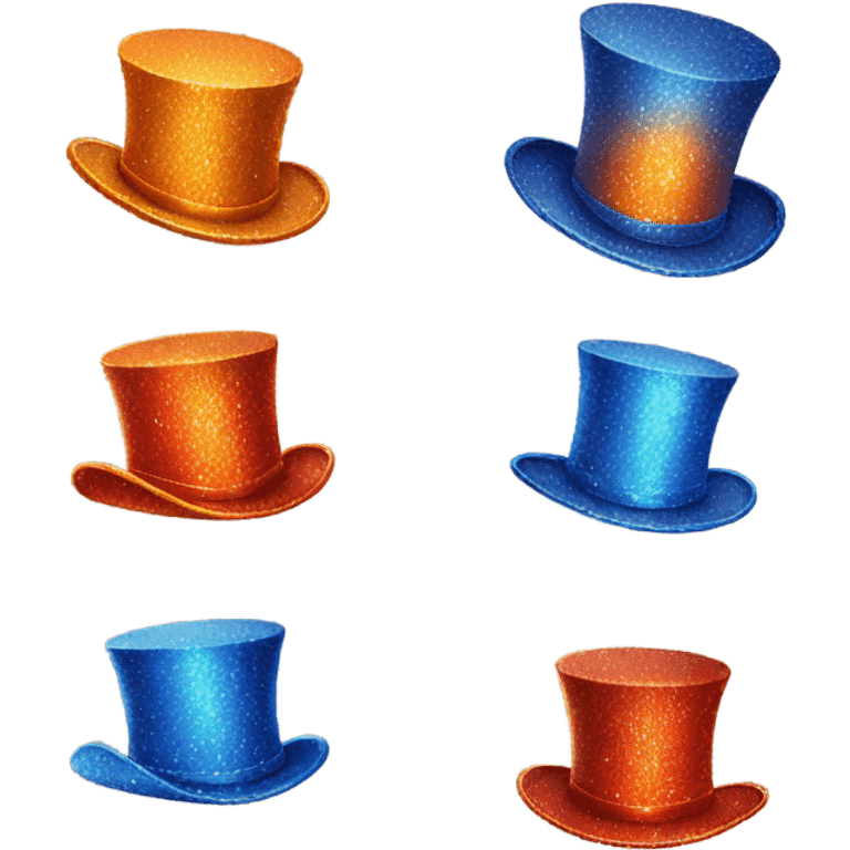 A magical top hat that’s blue with red and orange sparkles around it  emoji