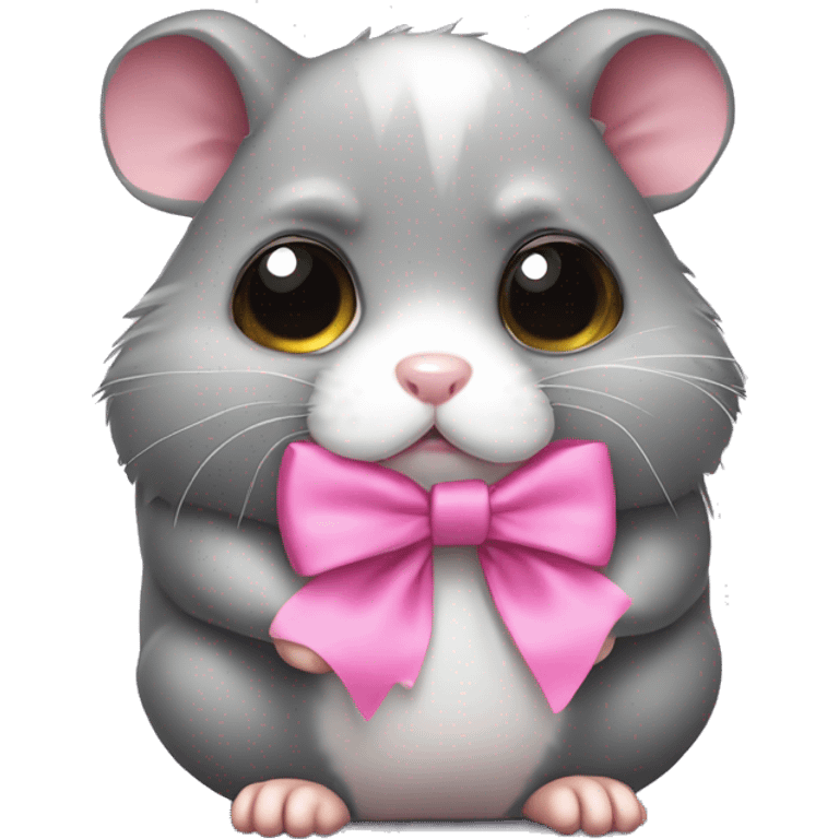 A full-body grey sad crying hamster with huge eyes a pink bow  emoji