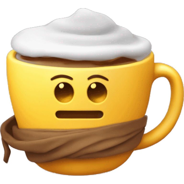 chica pelirroja con piel clara envuelta en manta con frío y un café caliente emoji