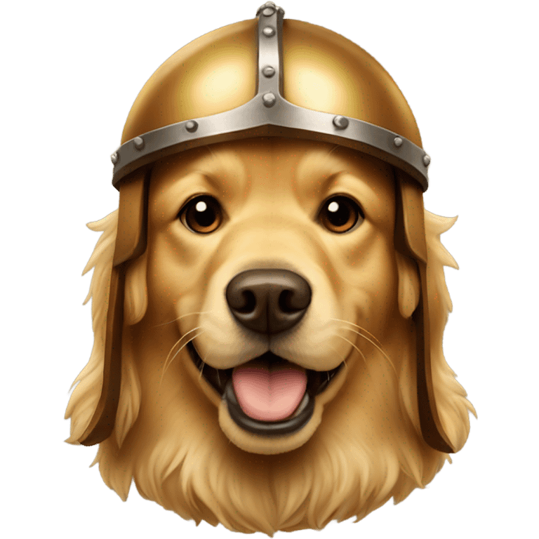 Golden retriever in brown Viking helmet  emoji