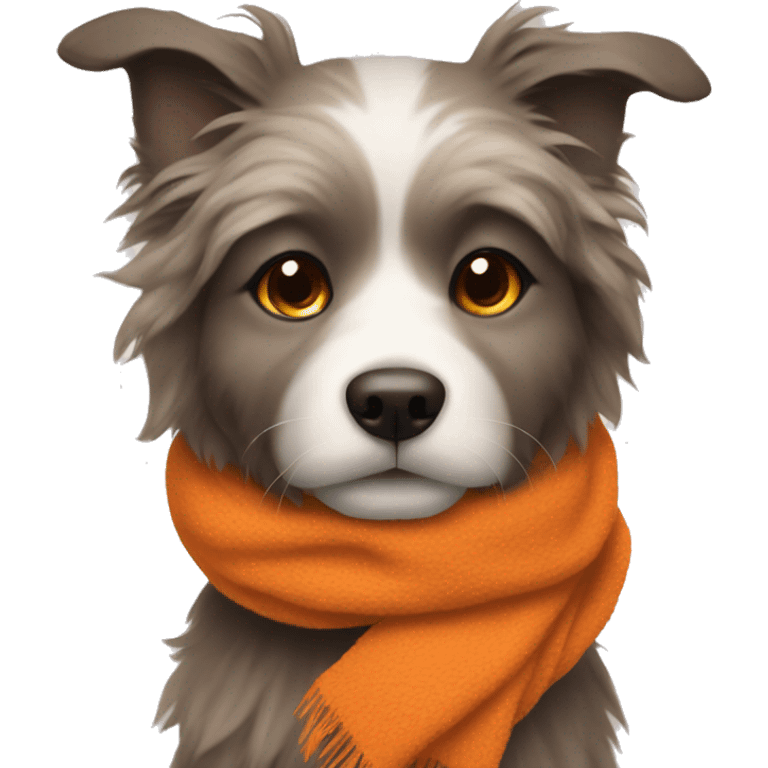 Fluffy dog with orange scarf emoji