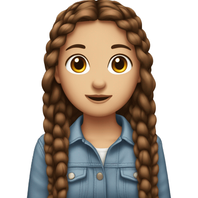 pretty girl with long brown hair in two braids and brown eyes emoji