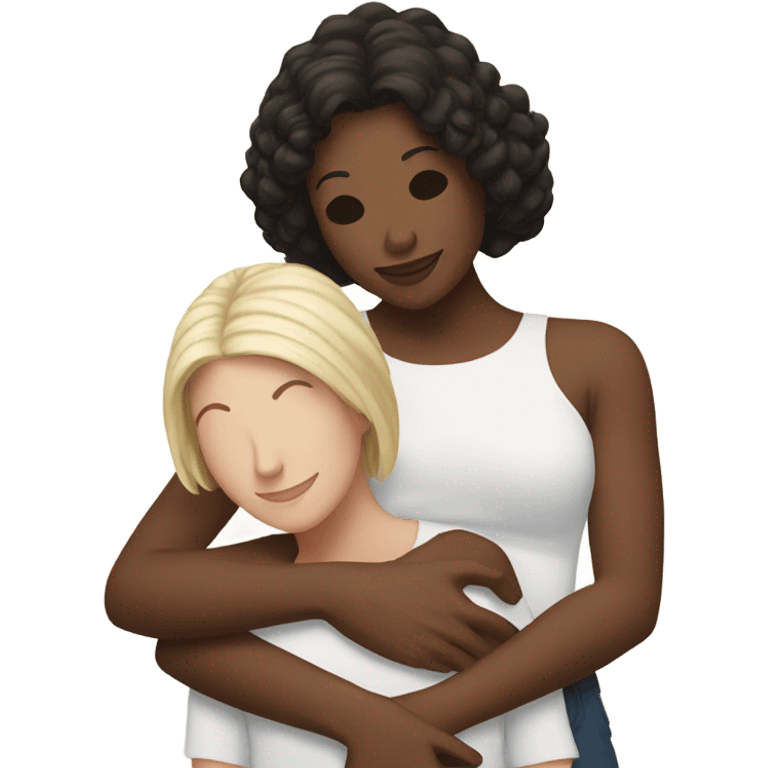 white woman holding white brunette woman, in love emoji