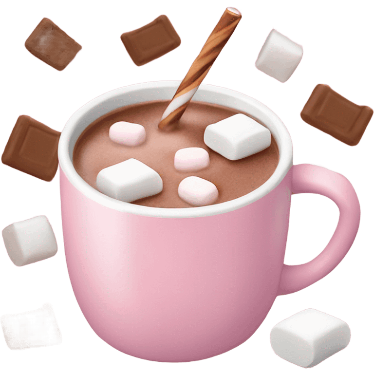 Light Pink mug of hot chocolate with marshmallows  emoji