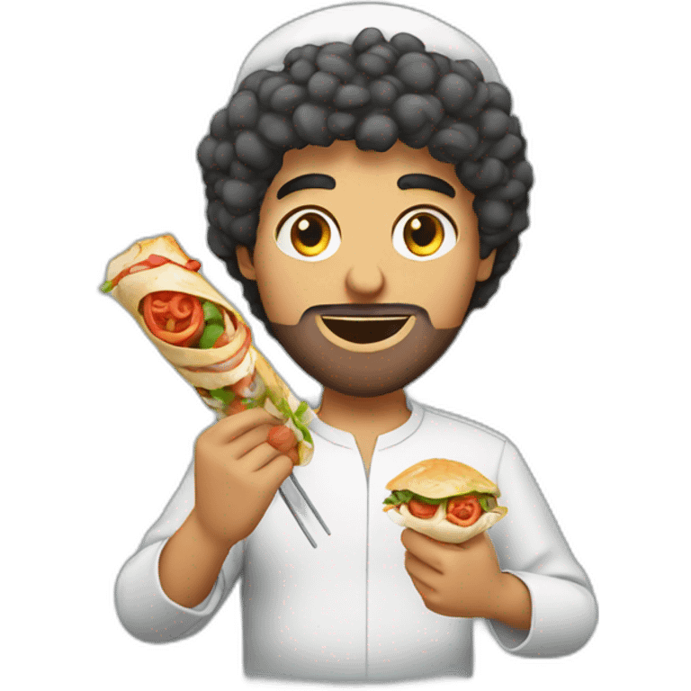 a arab people with short curly hair eating a kebab emoji