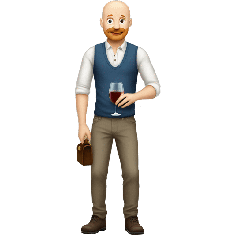 bald man with ginger moustache casual outfit with a glass of wine emoji