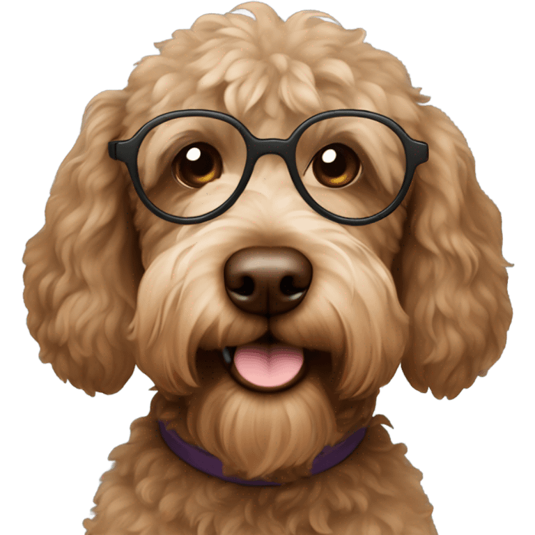 brown labradoodle wearing glasses emoji