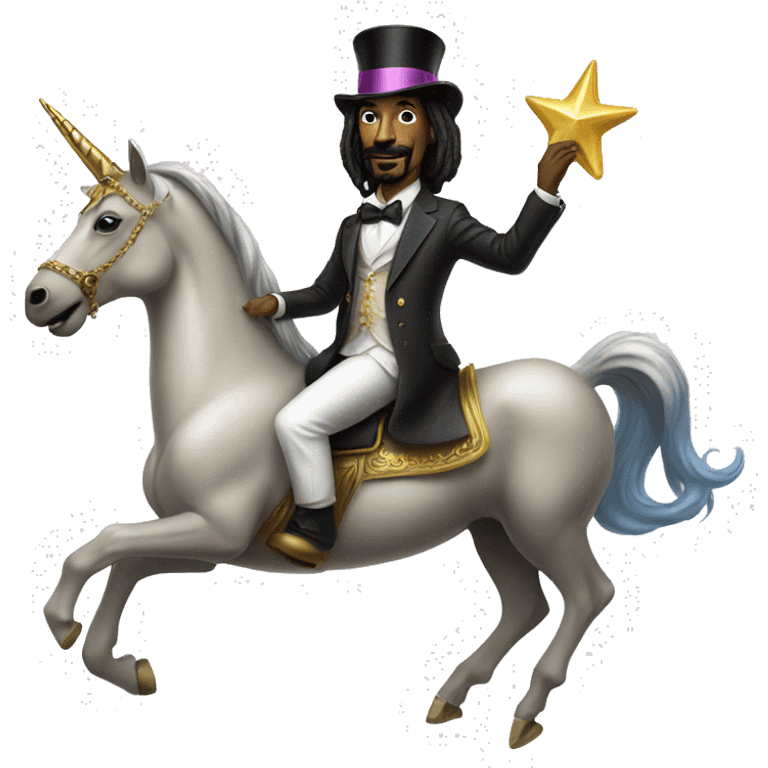 Snoop dog riding a unicorn with a top hat on emoji