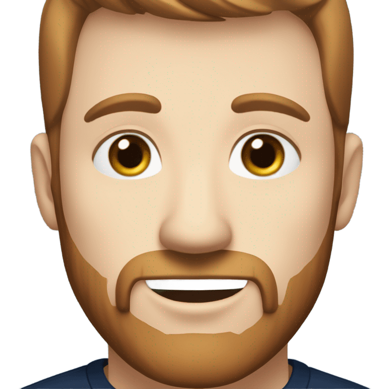 irish man light blue eyes, brown short receding hair and short beard, wearing a smart navy blue jumper. emoji