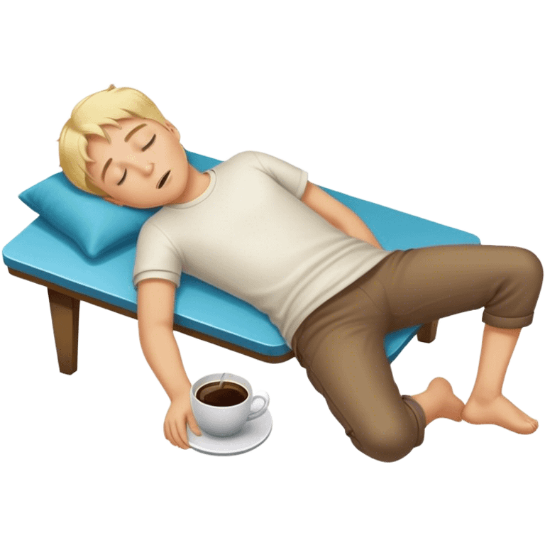 Boy with blond hair lying on the floor asleep after falling through a coffee table emoji