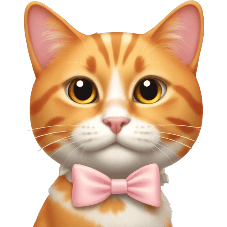 A orange cat with a very light pink bow on its left ear emoji