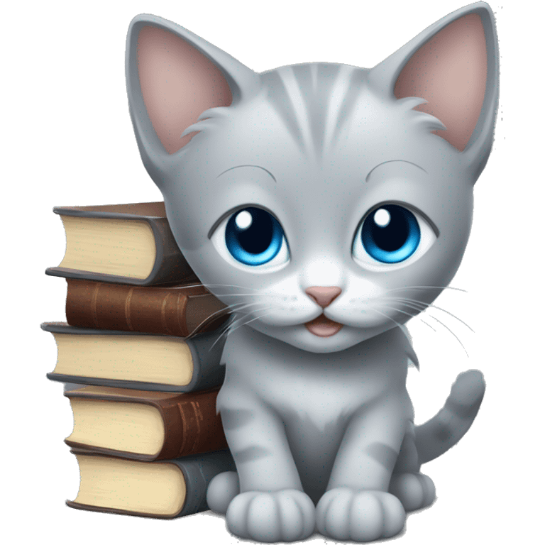 blue eyes grey kitten and books  emoji