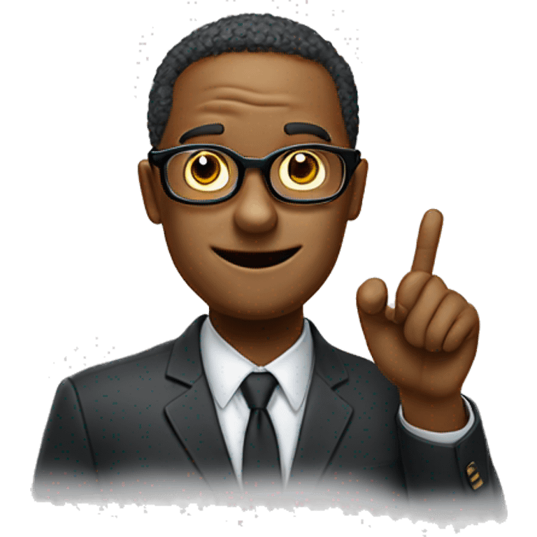 an intelligent emoji face with glasses and the finger up as if he knew everything abaout what is being said emoji