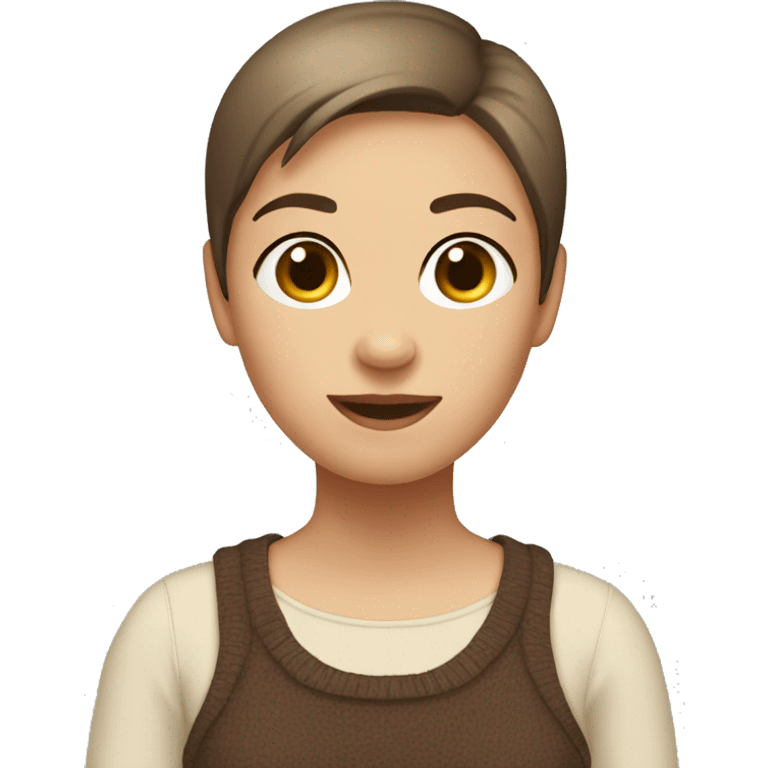 Mel is chubby female short hair wear brown jumper emoji