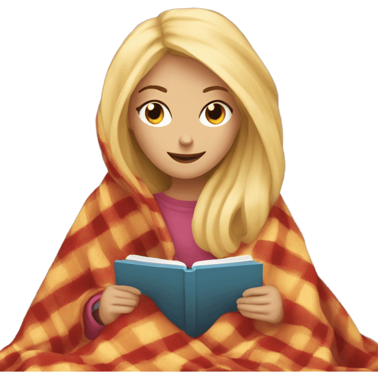 Blonde girl reading kindle under a blanket emoji