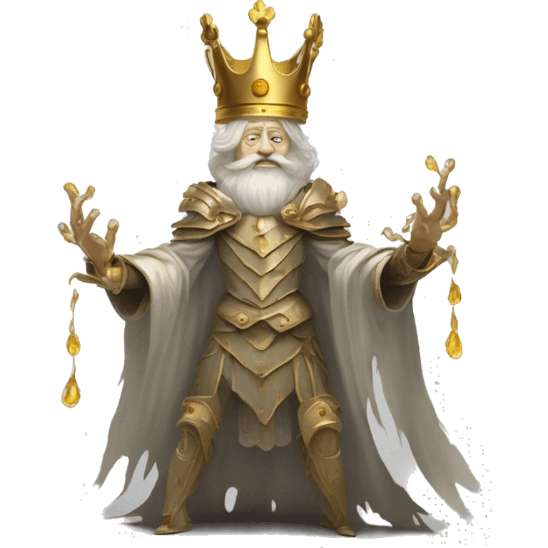 Vintage King hamlet old man big beard gold crown wearing armour fading ghost hands out trapped melting into wisps emoji