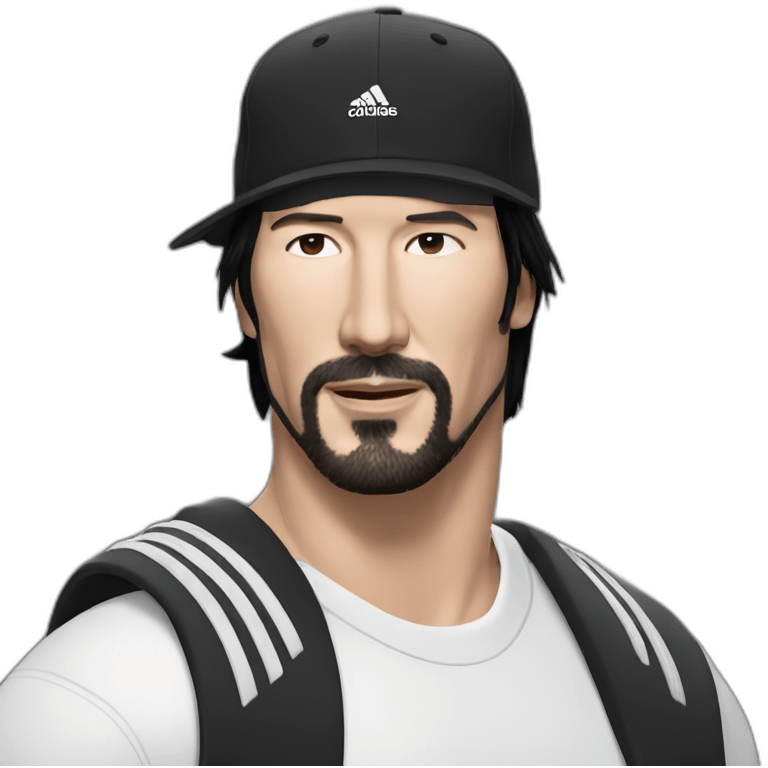 short haired and no beard keanu reeves with a black addidas cap emoji