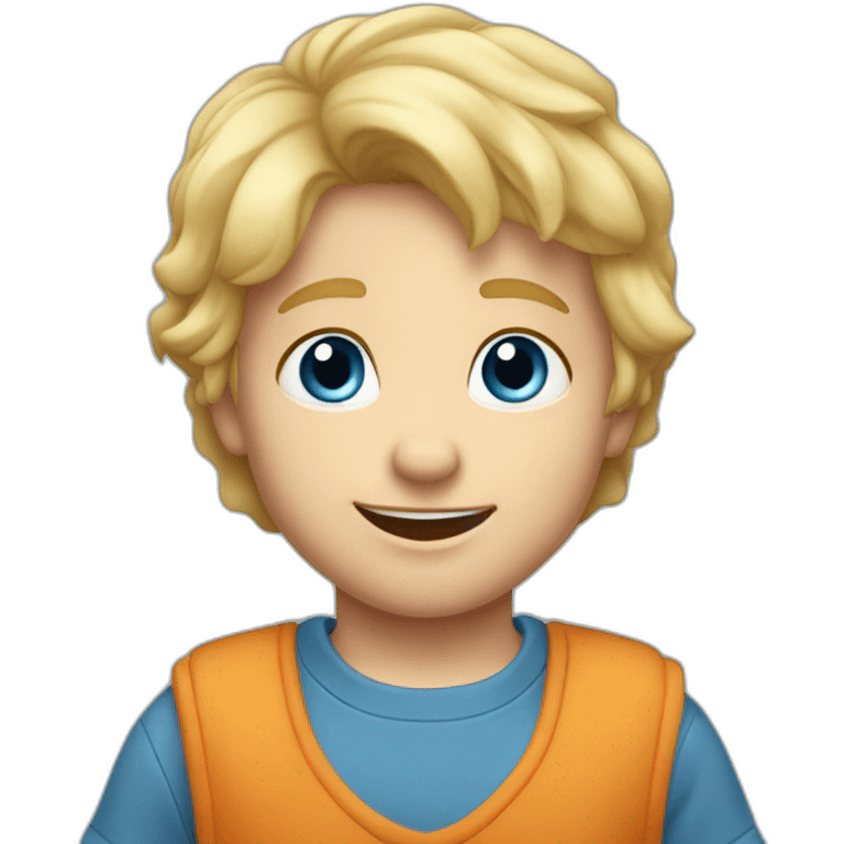 A rambunctious blonde hair blue eyed 3 year old boy with dimples. emoji