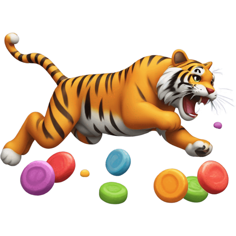 Tiger jumping on candy emoji