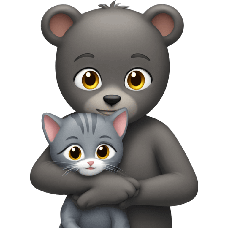 little bear hugs a gray cat emoji