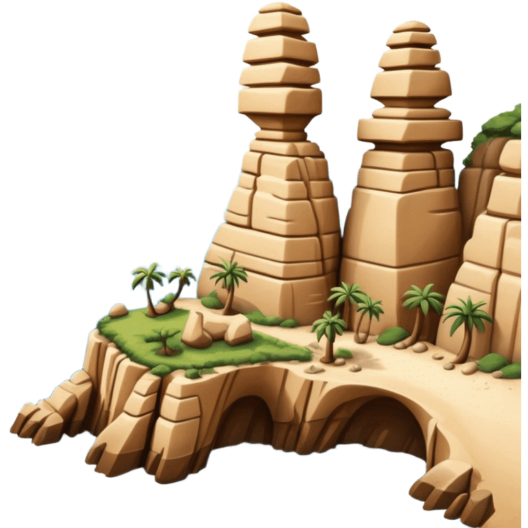 Cinematic Realistic Raouche Rocks Landmark Emoji, depicted with dramatic natural rock formations along the Beirut coastline rendered with intricate detail and dynamic natural lighting. emoji