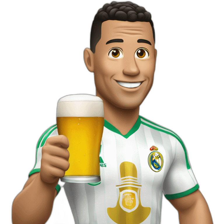 Homère bois une bière avec Ronaldo emoji