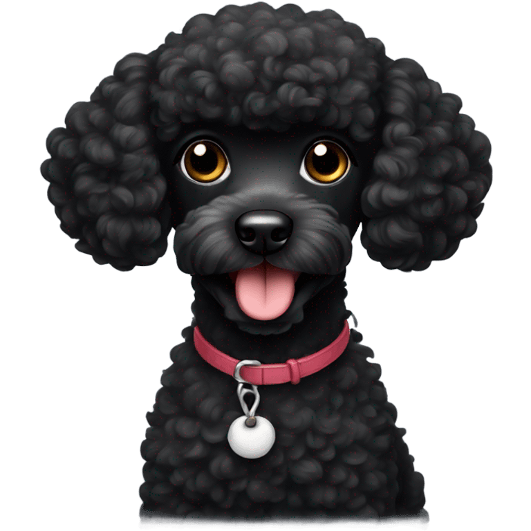 Mini black poodle making a cute face emoji