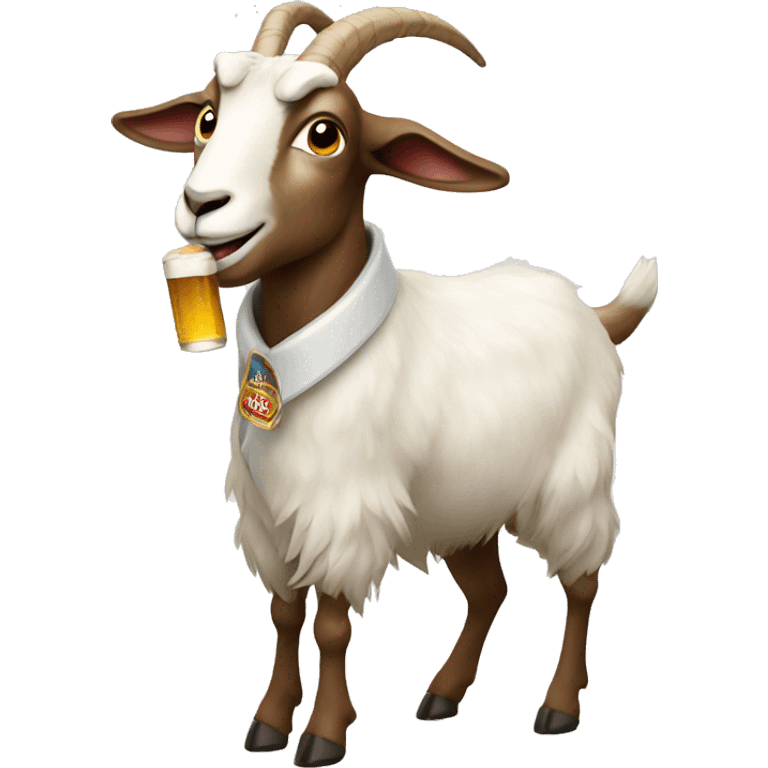 Goat with coat walking with a beer  emoji