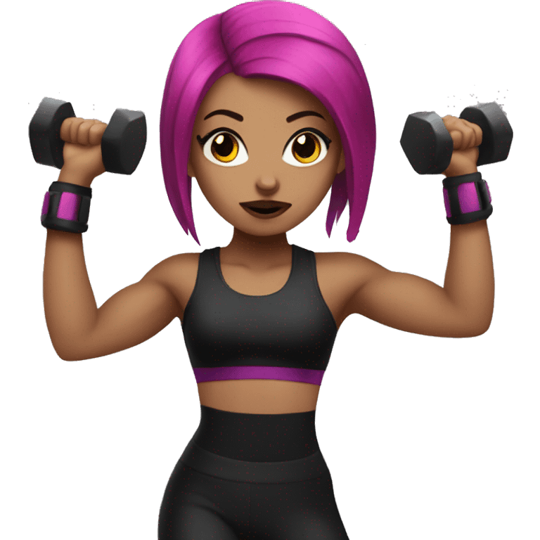 Goth girl with magenta hair working out emoji