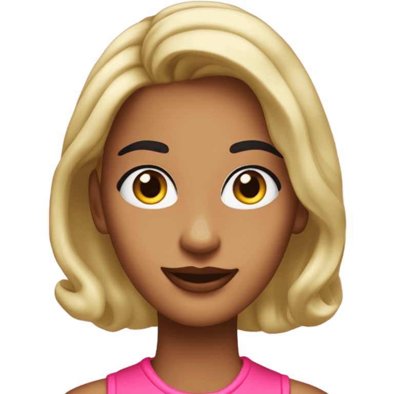 Tanned woman with black hair dressed in 1990s preppy hair, makeup, and neon attire  emoji