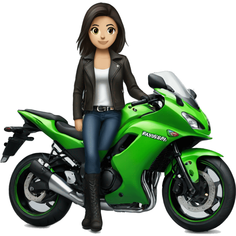 Kawasaki motorbike and girl brunette  emoji