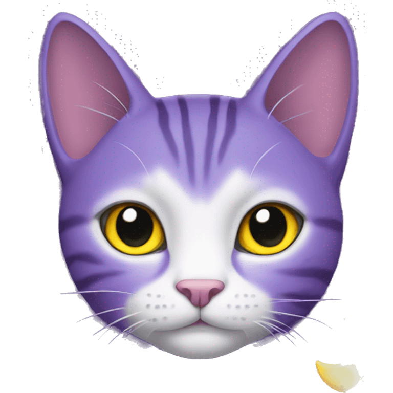 Purple cat With a yellow Moon necklace Black eyes and White pupils emoji